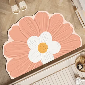 Tappetino da Bagno in PVC a Forma di Fiore Asciugatura Rapida Assorbente Antiscivolo Effetto Diatomite Morbido Per Doccia Bagno Ingresso