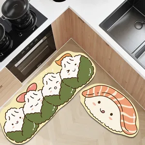 Niedliche Sushi und Onigiri Illustration wasserdichte Leder Küchenmatten Set mit zwei Teilen