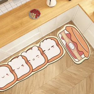 Saugfähige Küchenmatten mit Cartoon-Brot und Sauce Muster in einer modernen Küche