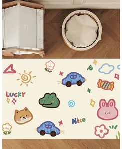 Close-up of waterproof pet mat featuring cute cartoon animal and car illustrations