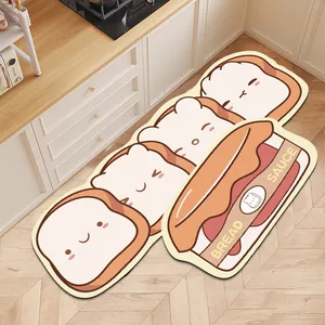 Wasserabsorbierendes Küchenmatten-Set aus Leder mit süßem Comic-Brot-Design, rutschfest