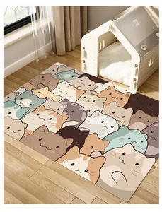 Detailed macro view showing the vibrant cute cartoon cat pattern on a waterproof PVC pet mat.