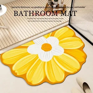Tappetino da bagno floreale giallo semicircolare in morbida terra diatomacea