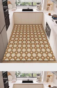 Vista prospettica del tappetino da cucina in PVC con motivo retrò in una cucina moderna