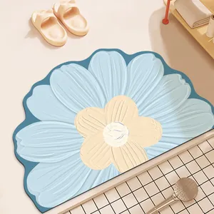 Tappetino da bagno assorbente in fango di diatomee con grande motivo floreale blu