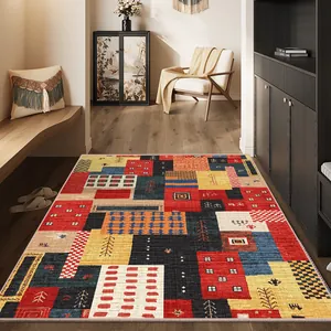 Alfombra étnica de patchwork multicolor para decoración de entrada de hogar