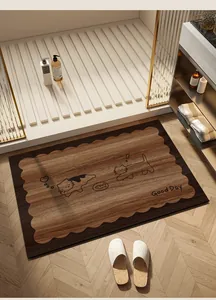 Tappetino da bagno decorativo effetto legno con gatto cartone e scritta Good Day chiara