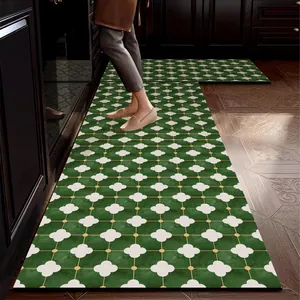 Tappetino da Cucina in Pelle PVC Retrò Lusso Impermeabile Antiscivolo Tappeto da Pavimento Facile da Pulire Stampato Geometrico Floreale