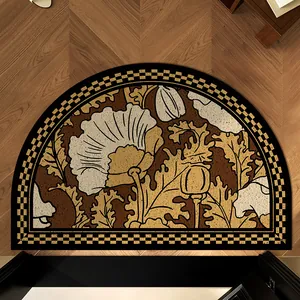 Paillasson demi-lune vintage aux motifs de pavots sur parquet pour entrée élégante