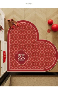 Paillasson de mariage rouge élégant en forme de cœur avec motif de double bonheur