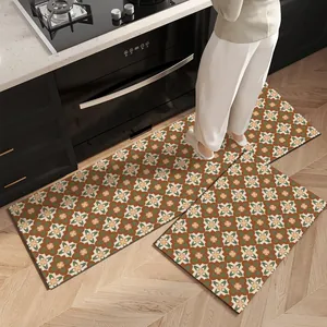 Set di 2 tappeti da cucina vintage di alta qualità in pelle PVC impermeabile antiscivolo