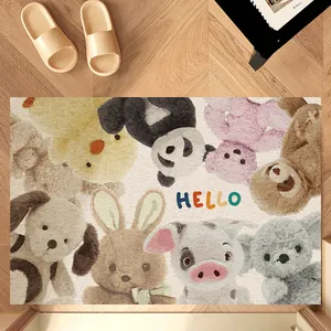 Zerbino con animali cartoni animati, scritta HELLO e anello in seta antiscivolo casa