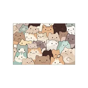 Non-slip waterproof PVC pet floor mat with colorful cute cartoon cat pattern for home