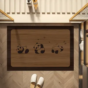 Tappetino da bagno antiscivolo con panda cartone animato e venature del legno per la casa