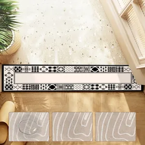 Tapis de sol antidérapant absorbant avec motif de carreaux géométriques noir et blanc