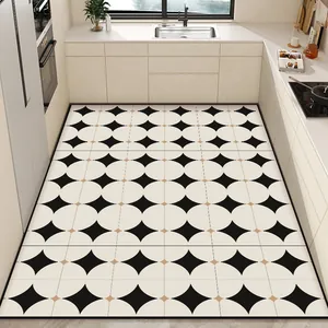 Modern non-slip oil-proof PVC kitchen floor mat with black diamond geometric pattern