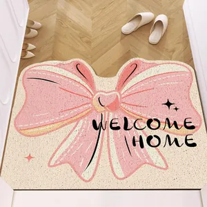 Cute Bowknot Entrance Door Mat PVC Silk Loop Non-Slip Dirt-Resistant Washable Entrance Mat Welcome Home Floor Mat For Foyer Doorway