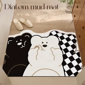 Paillasson d'Entrée Motif Chat Panda Dessin Animé Antidérapant Cuir PVC Imperméable Facile à Nettoyer Tapis de Sol Décoratif pour Foyer