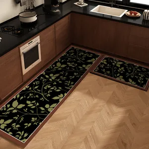 Luxury Green Kitchen Mat Non-slip Oil-proof Absorbent Diatomaceous Mud Floor Rug Botanical Floral Print Washable PVC Carpet