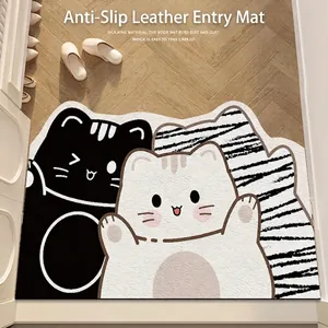 Paillasson en cuir antidérapant motif chat mignon, tapis imperméable et durable d'entrée