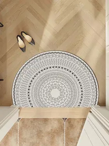 Premium semi-circular mandala pattern entryway door mat on wooden floor birds-eye view