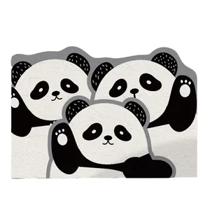 Tapis d'entrée en cuir PVC imprimé panda mignon, antidérapant pour intérieur maison
