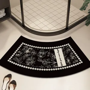 Franse Boogvormige Badkamermat Waterabsorberend Antislip PVC Waaiervormig Tapijt Met Vintage Bloemenprint Voor Douchedeur