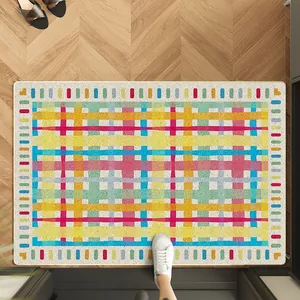 Premium American style colorful checkered entrance doormat with non-slip TPR backing