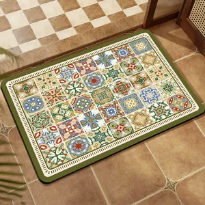 American Retro Diatom Mud Bathroom Mat Super Absorbent Quick Dry Non-Slip Floor Mat PVC Mosaic Tile Printed Shower Rug