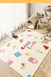 Detailed view of a thickened PVC pet floor mat with cute cartoon animal patterns and Good Luck text