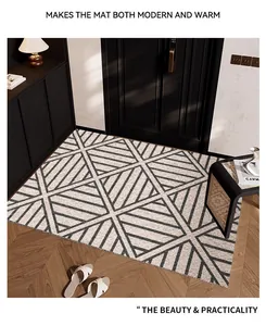 Modern geometric silk loop entrance mat shown in a stylish and warm home entryway scene
