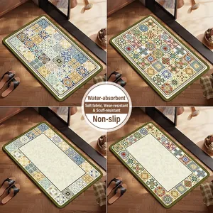Absorbent American vintage floral bathroom floor mat with anti-slip soft diatom mud