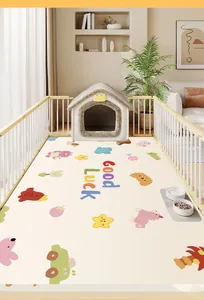 Thickened PVC pet floor mat with colorful cartoon patterns and Good Luck text