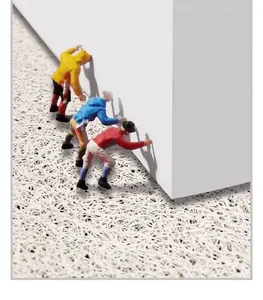 Detailed view of white PVC silk loop mat texture with creative miniature figures
