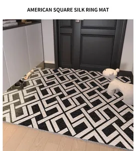 Modern geometric pattern silk ring door mat in home entrance setting