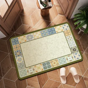 American vintage diatom mud non-slip bathroom mat with colorful tile patterns