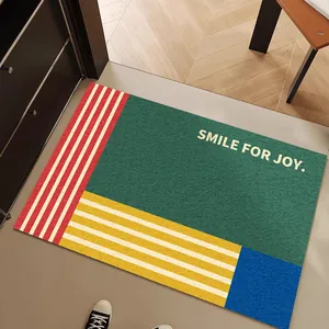 Modern retro geometric PVC door mat with SMILE FOR JOY quote for home entryway decor