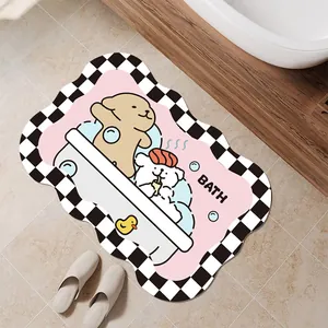 Vista dettagliata di un tappeto da bagno assorbente con simpatici cani e scacchi