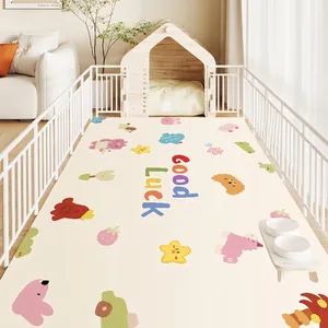 Thickened waterproof PVC leather pet mat with cartoon pattern and Good Luck text