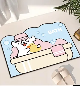 Dettaglio di un tappetino da bagno a forma di cane dei cartoni animati con superficie