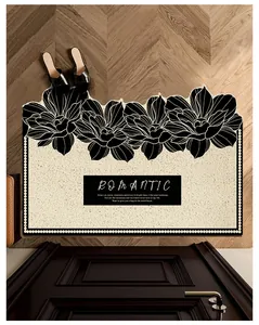 Alfombra de entrada francesa con flores y texto romántico para puerta principal