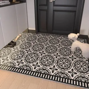Elegant black and white patterned PVC wire loop door mat for home entry entryway rug