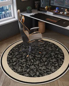 Detailed view of vintage floral pattern on round gaming chair floor mat in office setup