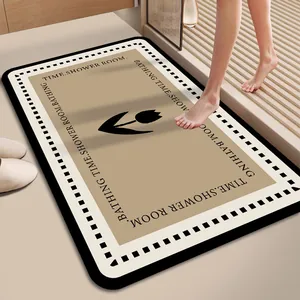 Modern Absorbent Bathroom Floor Mat Quick Dry Anti Slip PVC Door Mat Tulip Floral Design For Shower Room Entry Home Decor