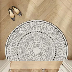 Elegant semicircle indoor entrance mat with bohemian mandala pattern and anti-slip PVC base