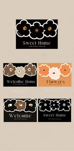 Stylized floral pattern wire loop entrance mats featuring Sweet Home and Welcome slogans
