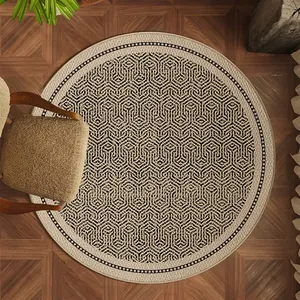 Modern Minimalist Round Area Rug Polyester Printed Rug With Anti-Slip TPR Bottom For Living Room Bedroom Cloakroom Decor
