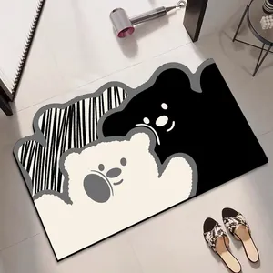 Simpatico tappetino da bagno orso bianco e nero, antiscivolo e assorbente per la casa