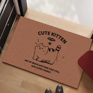 Cute kitten PVC leather doormat, anti-slip and washable welcome mat for entryway