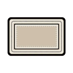 Minimalist absorbent bathroom mat featuring a beige and black layered border design.